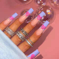 24Pcs Fashion Wearable Nail Art Butterfly Design Detachable Nude Color Coffin Fake Nails with Glue Full Cover Press on Nails