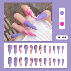 24Pcs Fashion Wearable Nail Art Butterfly Design Detachable Nude Color Coffin Fake Nails with Glue Full Cover Press on Nails