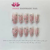 Handmade Blue Press On Nails Design Charms Luxury Full Cover Medium Coffin Manicuree Wearable Fake Nails XS S M L Size Nail Art