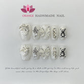 Handmade Luxury Press On Nails Rhinestone Coffin Head Manicuree Decoration Wearable Full With Design Acrylic Nail For Wedding