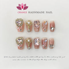 Handmade Luxury Press On Nails WIth Rinestone Fake Manicuree Decoration Wearable Full Cover With Design Acrylic Nail For Girls