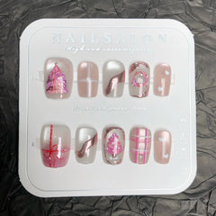 24Pcs Short Square Fake Nails Press on 3D Snowflake Christmas Tree Full Cover Nails Tips Cat's Eye Gilded Detachable False Nails