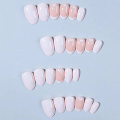 Short Oval Shaped False Nails for Women 24Pcs White French Press On Nails Love Heart Printed Wearable Acrylic Fake Nails Patches
