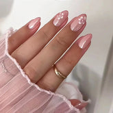 24Pcs Gradient Pink Nails Set Press on Cute French Press on False Nails Flower Design Wearable Almond Full Cover Fake Nail Tips