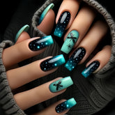 24pcs/set medium long fake nails fashion butterfly feather forest sea wave design gradient blue purple green press on false nail