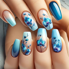 24pcs/set Short Medium long fake nails for women girls Spring summer flowers butterfly flamingo blue pink press on false nails