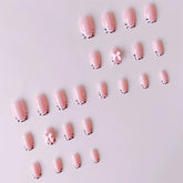 Nude Pink Color Fake Nails 24Pcs Leopard Printed French Press On Nail 3D Bowknot Decor Spicy Girls Charm Manicure Nails Supplies