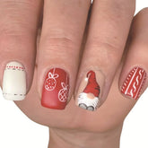Red/White Short Square Fake Nails 24Pcs Christmas Press On Nails Santas/Candy Printed Full Cover Stick-on False Nails Patches