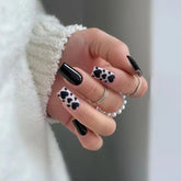 Black Short Square Fake Nails 24Pcs Full Cover Press On Nails Love Heart Printed Cool Girls Valentine's Day Charm Manicure