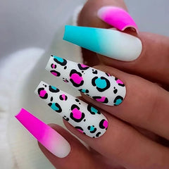 24Pcs Artificial Ballet Nails Set Long Coffin Fake Nails with Gradient Flower Design Wearable Frenchfull Cover Press on Nail Tip