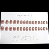 30Pcs Glossy Cat's Eyes Fake Nails Short Ballet Press On Nails Shiny Diamond Decor Sweet Girls Charm Manicure Nails Supplies