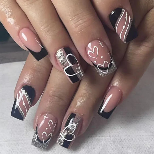 24Pcs Reusable Fake Nails Mid-length Ballet Press on False Nails with Flower Designs Fashion Pink Nails Set Detachable Nail Tips