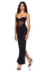 Nookie Crystal Mesh Maxi Dress - Black