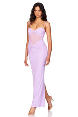 Nookie Crystal Mesh Maxi Dress - Lilac