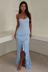 Zaphira Strapless Glitter Maxi Dress - Blue