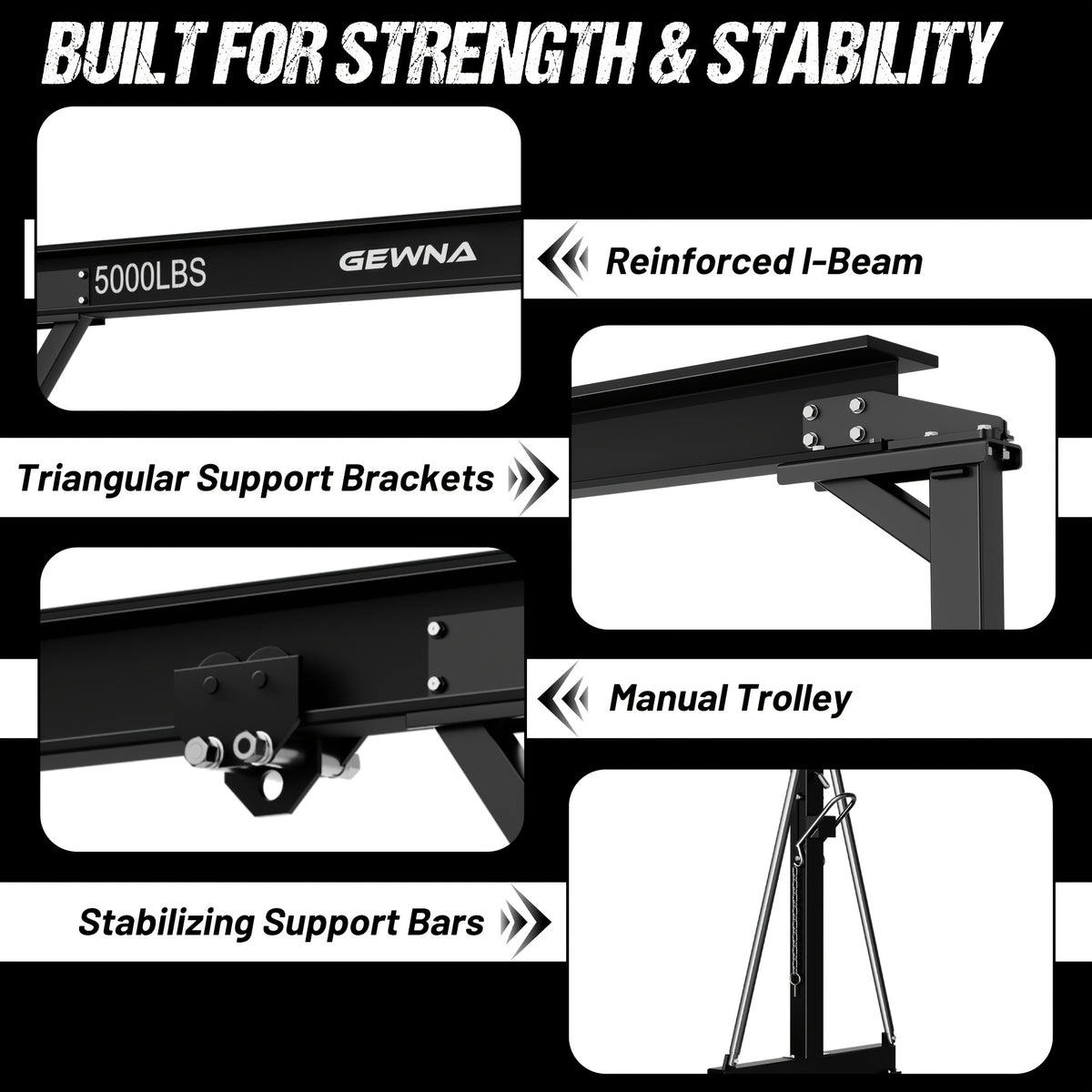 2 Ton Gantry Crane, 5000LBS Steel I-Beam Construction, Upgraded Adjustable Height (8.53-12.47ft), with 360°Locking Wheels, Portable Shop Hoist for Factories, Warehouses, Auto Repair