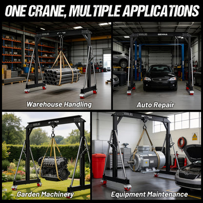 2 Ton Gantry Crane, 5000LBS Steel I-Beam Construction, Upgraded Adjustable Height (8.53-12.47ft), with 360°Locking Wheels, Portable Shop Hoist for Factories, Warehouses, Auto Repair