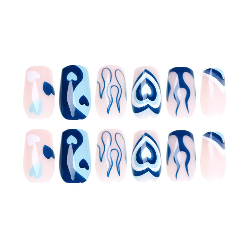 24Pcs Fashion Wearable Nail Art Butterfly Design Detachable Nude Color Coffin Fake Nails with Glue Full Cover Press on Nails