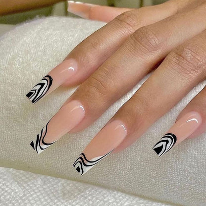 24Pcs Fashion Wearable Nail Art Butterfly Design Detachable Nude Color Coffin Fake Nails with Glue Full Cover Press on Nails
