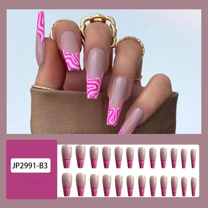 24Pcs Fashion Wearable Nail Art Butterfly Design Detachable Nude Color Coffin Fake Nails with Glue Full Cover Press on Nails