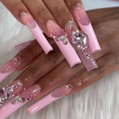 24Pcs Fashion Wearable Nail Art Butterfly Design Detachable Nude Color Coffin Fake Nails with Glue Full Cover Press on Nails