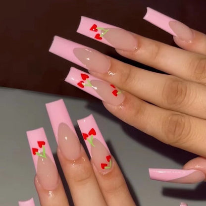 24Pcs Fashion Wearable Nail Art Butterfly Design Detachable Nude Color Coffin Fake Nails with Glue Full Cover Press on Nails