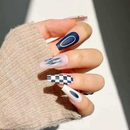 24Pcs Fashion Wearable Nail Art Butterfly Design Detachable Nude Color Coffin Fake Nails with Glue Full Cover Press on Nails