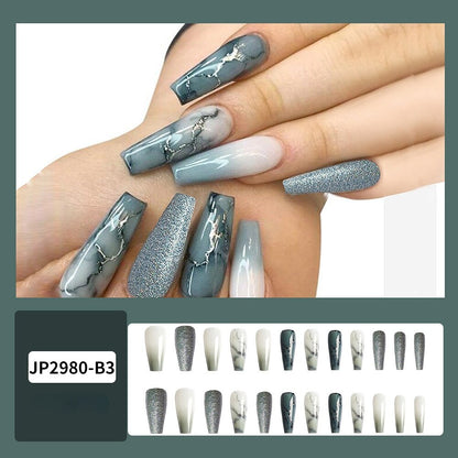 24Pcs Fashion Wearable Nail Art Butterfly Design Detachable Nude Color Coffin Fake Nails with Glue Full Cover Press on Nails