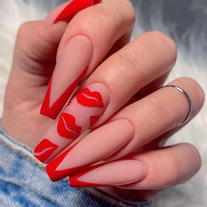 24Pcs Fashion Wearable Nail Art Butterfly Design Detachable Nude Color Coffin Fake Nails with Glue Full Cover Press on Nails