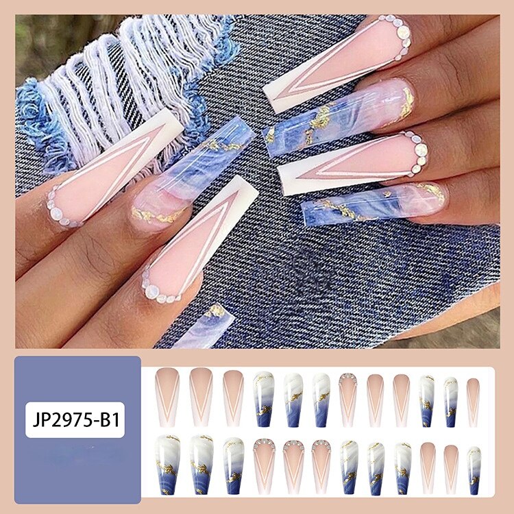 24Pcs Fashion Wearable Nail Art Butterfly Design Detachable Nude Color Coffin Fake Nails with Glue Full Cover Press on Nails