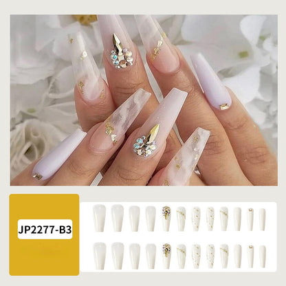 24Pcs Fashion Wearable Nail Art Butterfly Design Detachable Nude Color Coffin Fake Nails with Glue Full Cover Press on Nails