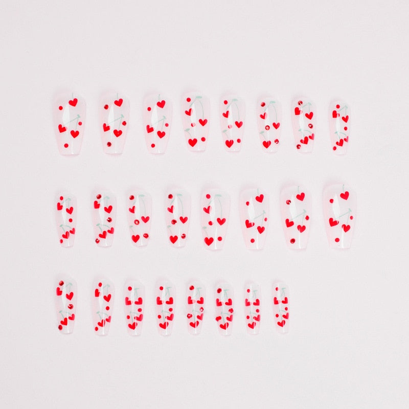 24Pcs Fashion Wearable Nail Art Butterfly Design Detachable Nude Color Coffin Fake Nails with Glue Full Cover Press on Nails