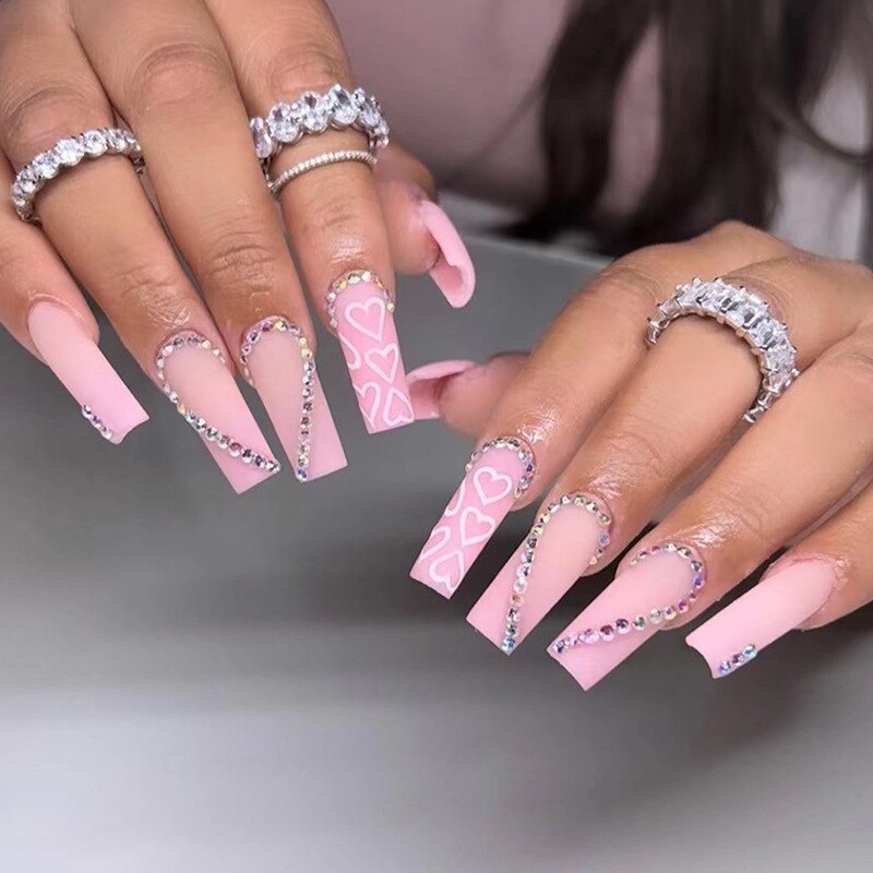 24Pcs Fashion Wearable Nail Art Butterfly Design Detachable Nude Color Coffin Fake Nails with Glue Full Cover Press on Nails