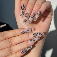 24Pcs Fashion Wearable Nail Art Butterfly Design Detachable Nude Color Coffin Fake Nails with Glue Full Cover Press on Nails