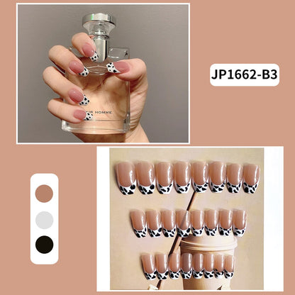24Pcs Fashion Wearable Nail Art Butterfly Design Detachable Nude Color Coffin Fake Nails with Glue Full Cover Press on Nails