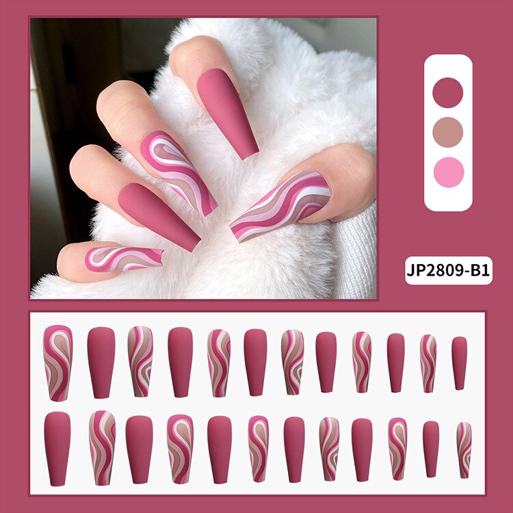 24Pcs Fashion Wearable Nail Art Butterfly Design Detachable Nude Color Coffin Fake Nails with Glue Full Cover Press on Nails