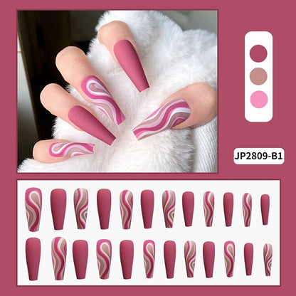 24Pcs Fashion Wearable Nail Art Butterfly Design Detachable Nude Color Coffin Fake Nails with Glue Full Cover Press on Nails