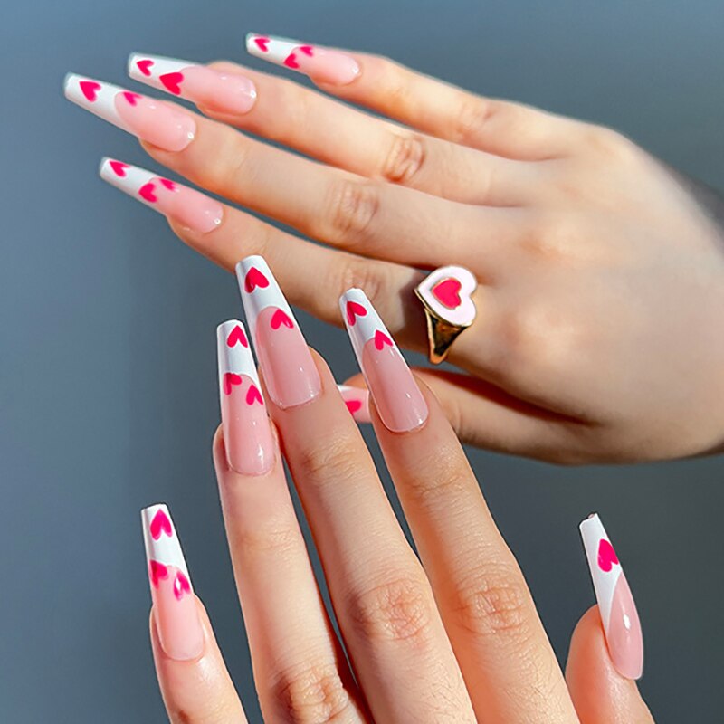 24Pcs Fashion Wearable Nail Art Butterfly Design Detachable Nude Color Coffin Fake Nails with Glue Full Cover Press on Nails