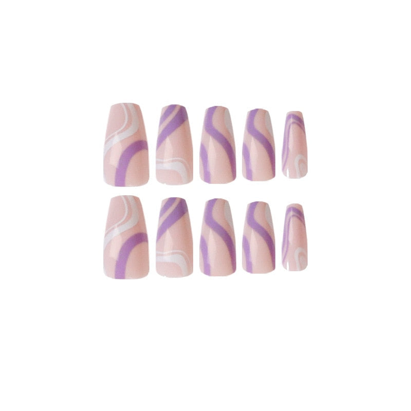 24Pcs Fashion Wearable Nail Art Butterfly Design Detachable Nude Color Coffin Fake Nails with Glue Full Cover Press on Nails