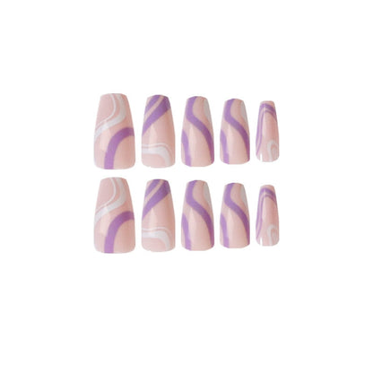 24Pcs Fashion Wearable Nail Art Butterfly Design Detachable Nude Color Coffin Fake Nails with Glue Full Cover Press on Nails