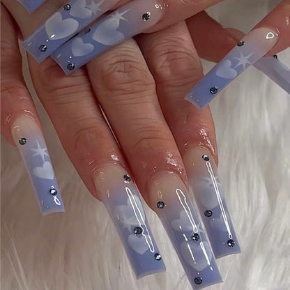 24Pcs Fashion Wearable Nail Art Butterfly Design Detachable Nude Color Coffin Fake Nails with Glue Full Cover Press on Nails