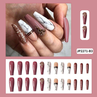 24Pcs Fashion Wearable Nail Art Butterfly Design Detachable Nude Color Coffin Fake Nails with Glue Full Cover Press on Nails