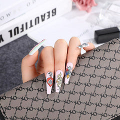 3D fake nails accessories long french coffin tips frog snake rose flower designs faux ongles press on acrylic false nail set