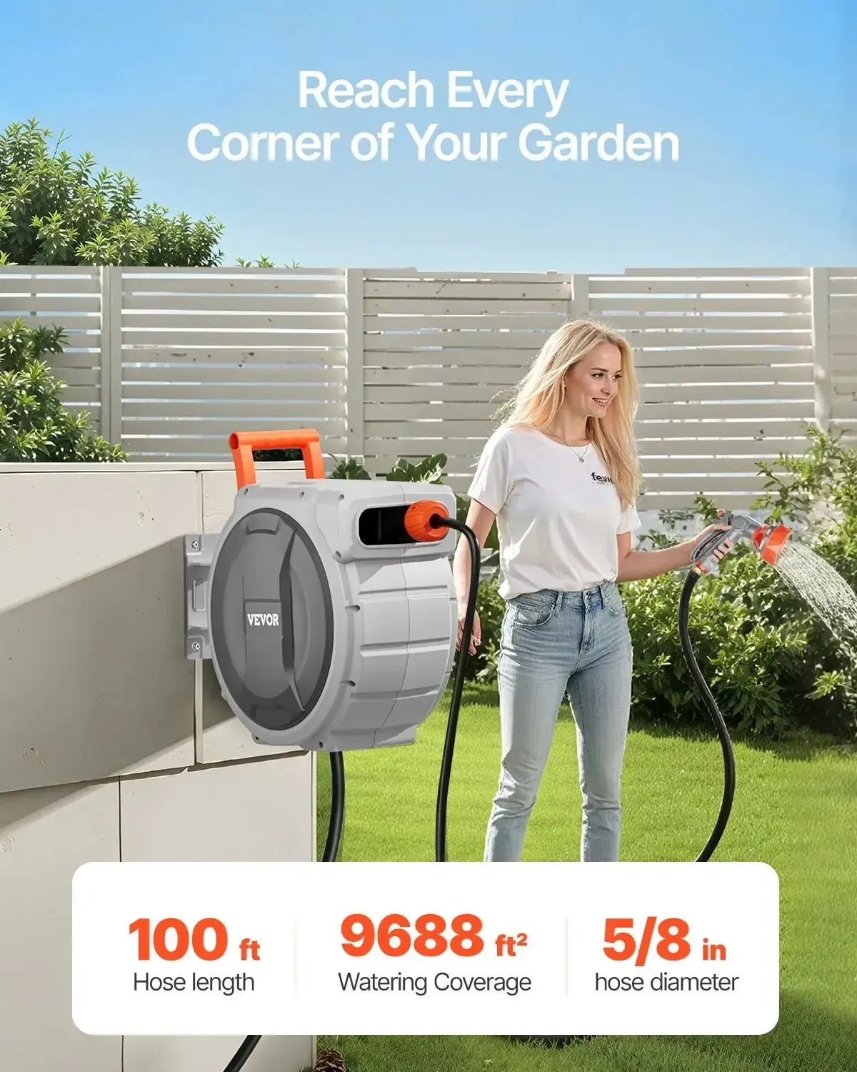 VEVOR Retractable Garden Hose Reel 100 ft 5/8 in