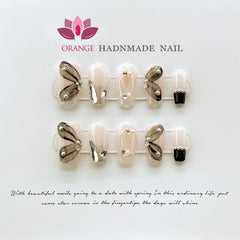 Black Fake Press on Nails Full Cover Ballerina Korean Handmade Manicuree Heart Decoration Nail Art Wearable Artificial Nail Tips
