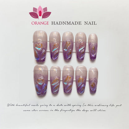 Expensive Press on Nail Korean Short Manicure Pre Decorated Full Cover Fake Nails With Rhinestones Wearable Handmade Finger Nail