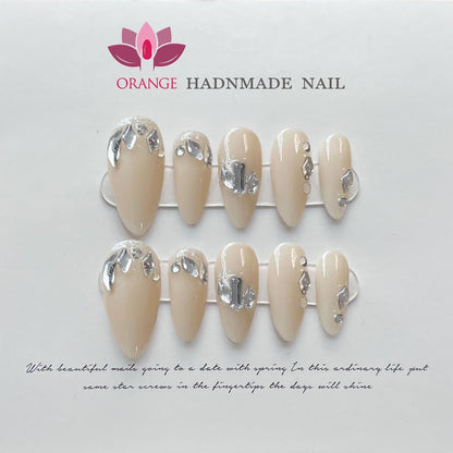 Fake Nails With Rhinestones Almond Full Cover With Designed Handmade Wearable Press on Nails With 3d Diamond Y2k