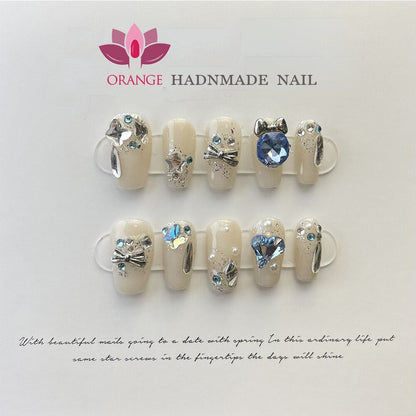 Fake Nails With Rhinestones Almond Full Cover With Designed Handmade Wearable Press on Nails With 3d Diamond Y2k
