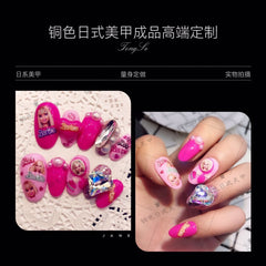 Fashion Women Finished Nails Barbie Series Handmade Manicure Phototherapy Nails Y2K Girls Plush Doll Varieties Nail Patch