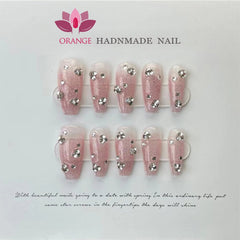 Handmade Blue Press On Nails Design Charms Luxury Full Cover Medium Coffin Manicuree Wearable Fake Nails XS S M L Size Nail Art